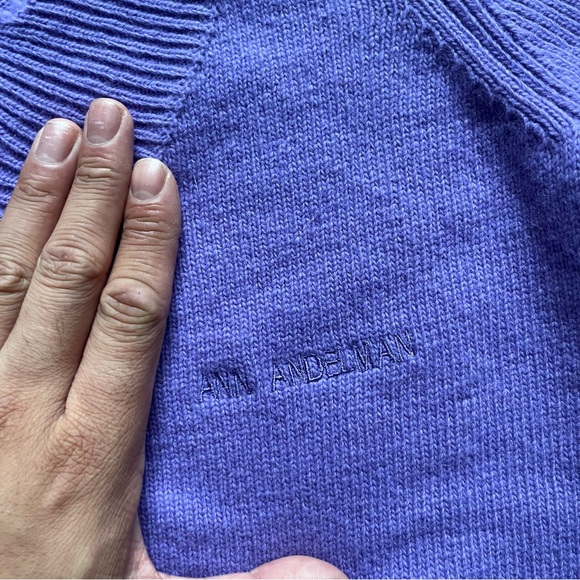 ANN ANDELMAN purple distressed virgin wool cropped button up cardigan - Picture 4 of 8